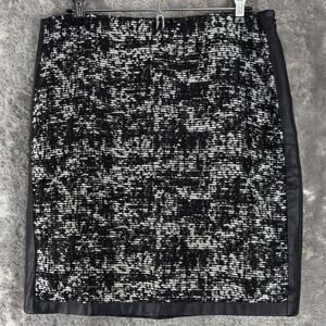 Ann Taylor Size 8 Wool Blend Faux Leather Trim Abstract Mini A Line Skirt Black